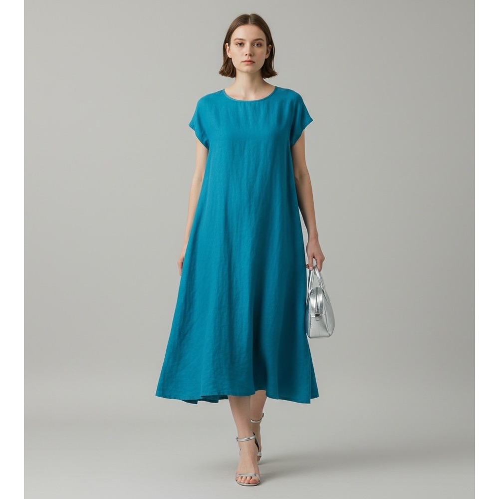 Bryn Walker Oversized 100% Linen Dress Women's M Turquoise A-Line USA Lagenlook